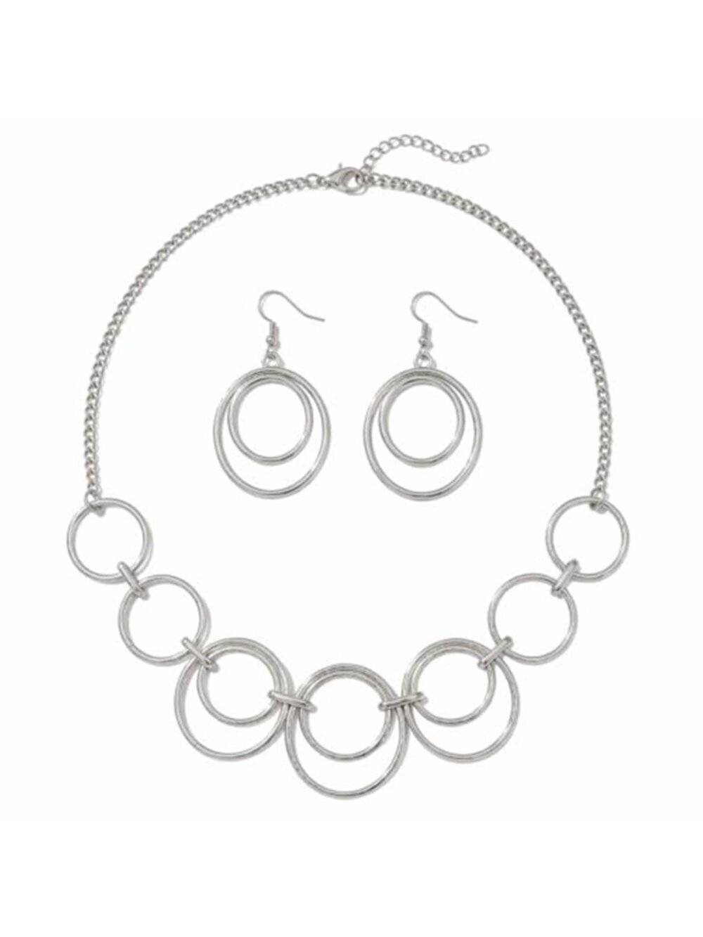 Interlocking Circle Necklace & Hoop Earrings Set, Vintage Chunky